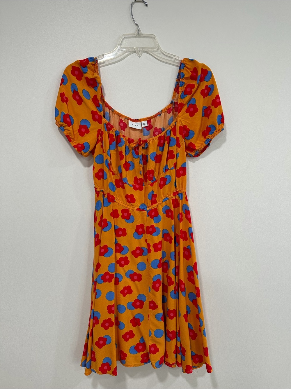 VILA women’s orange Dress with Red & Blue Floral Print